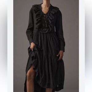 Anthropologie Charcoal Ruffled Maxi Dress
